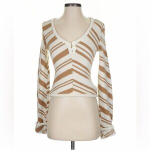 Women’s Cream & Tan Striped Knit Button-Front Top